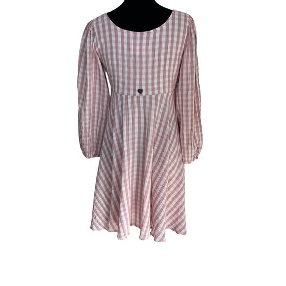 The Burnt Soul‎ Pink Gingham Check Dress Size XS Balloon Sleeves Scoop Neck - Picture 2 of 10